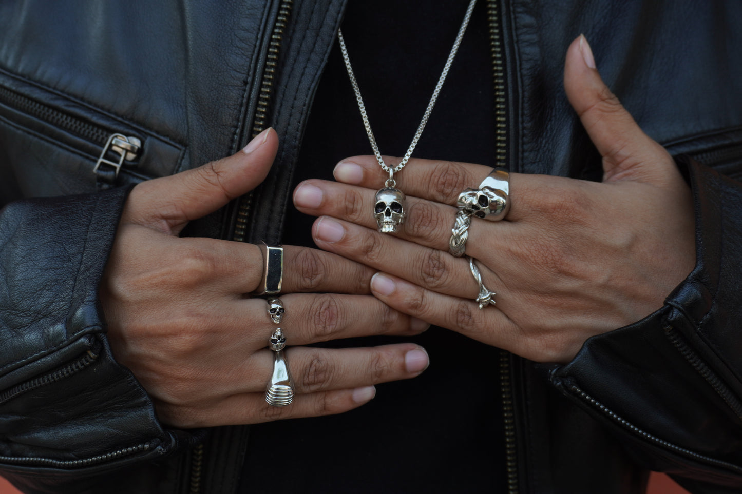 Roohan 925 Sterling Silver Double skull Ring