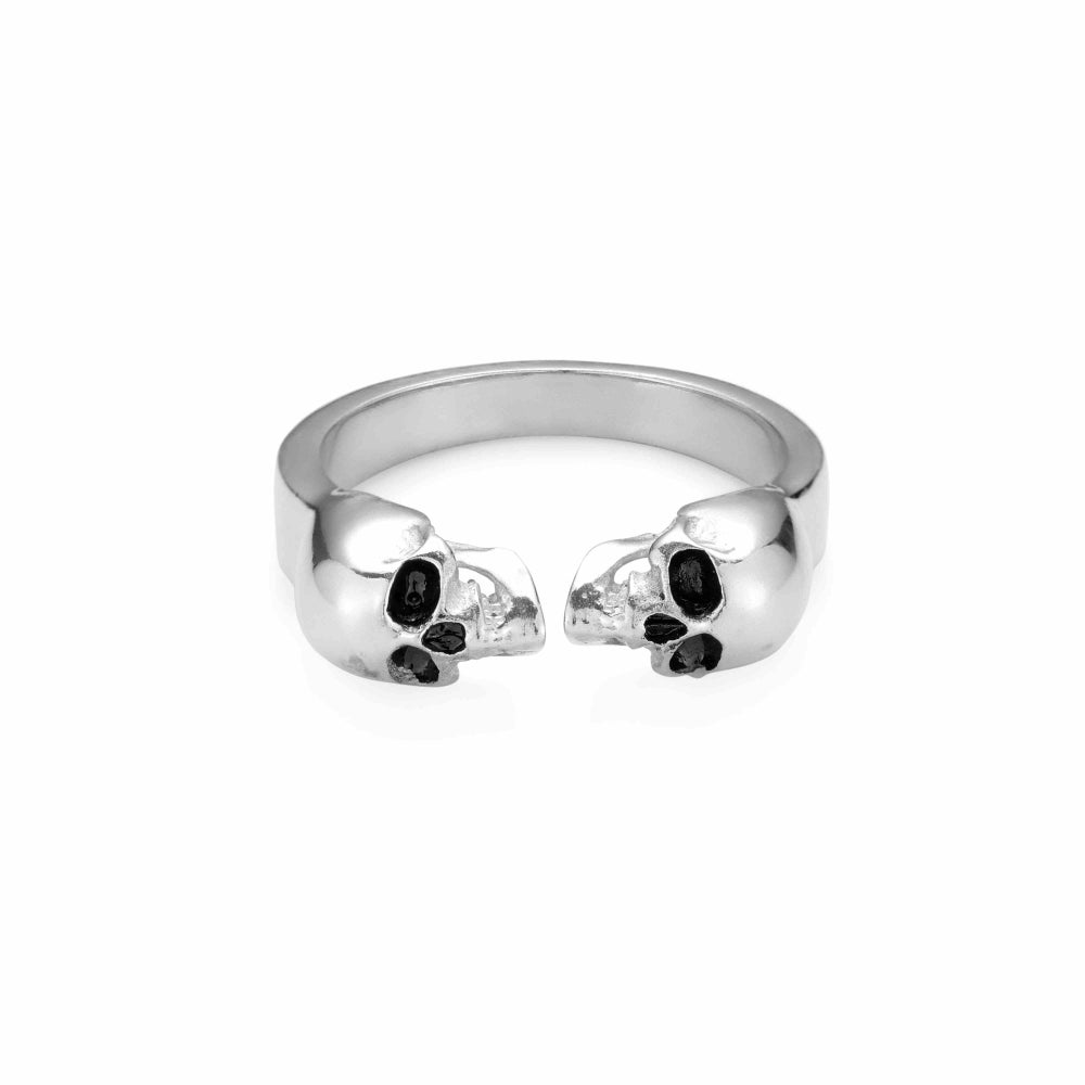 Roohan 925 Sterling Silver Double skull Ring