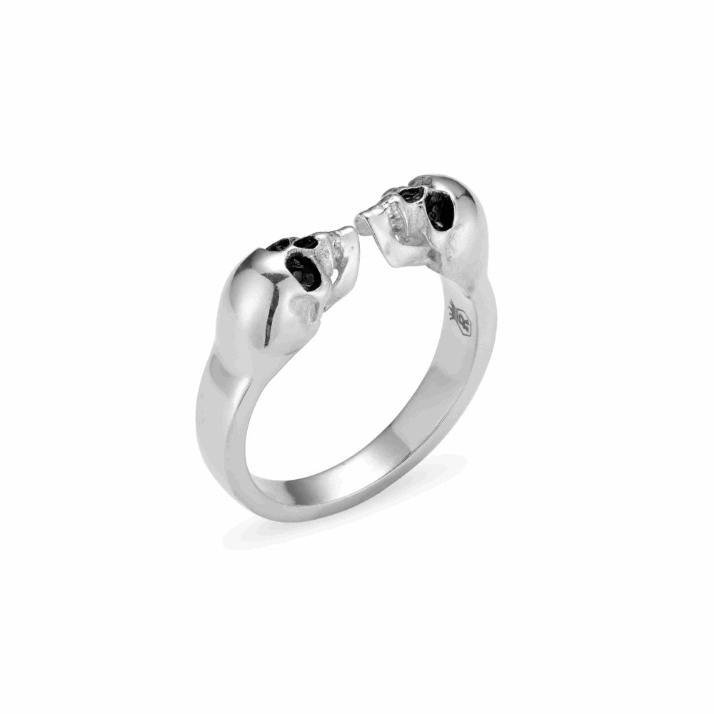 Roohan 925 Sterling Silver Double skull Ring